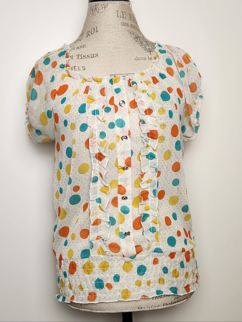 60s Sparkly Polkadot Ruffle Top